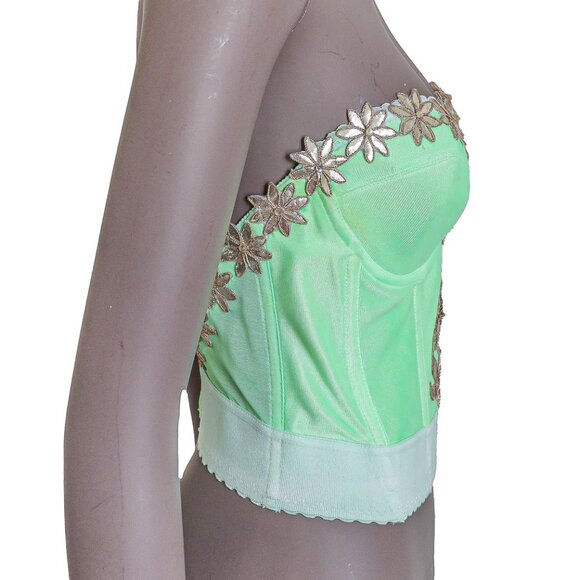 Embroidered Green Floral Corset Womens Bustier Top Elegant Floral Shapewear 34C - Picture 3 of 6